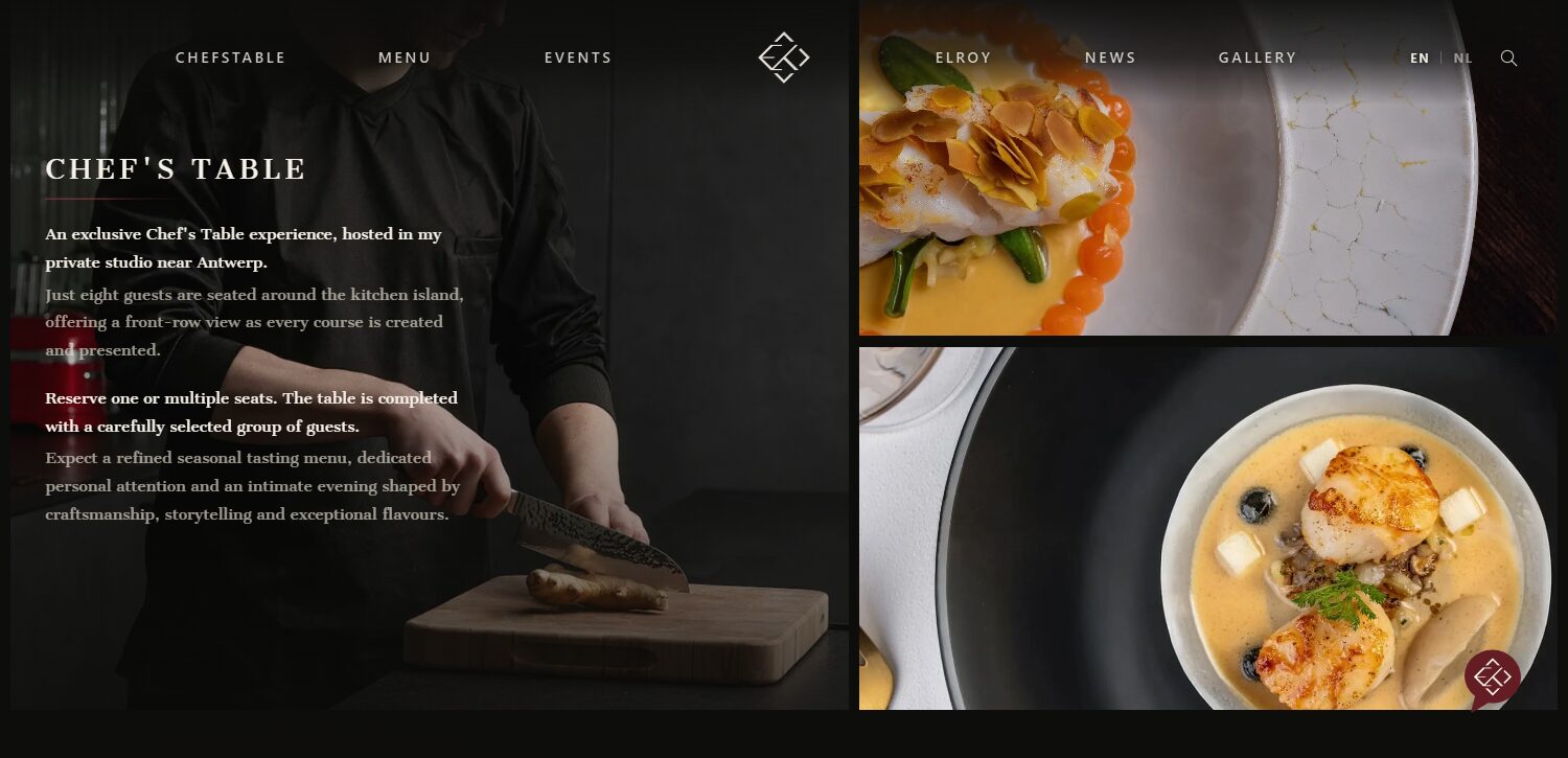 Chef's table sectie op de website van My Personal Creations